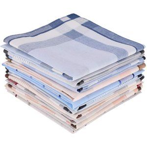 12 Pcs 100% Cotton Men’s Plaid Handkerchief with Classic Stripe Gift Set for Men
